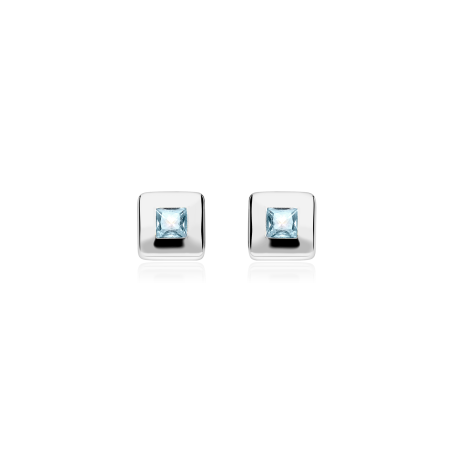 Pendientes Oro Blanco 18k y Circonita Aguamarina "Kare"