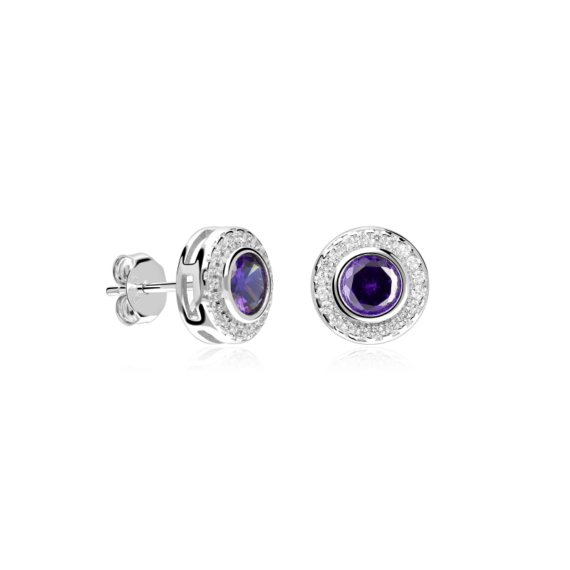Pendientes Plata primera ley y circonitas moradas "Allende":
