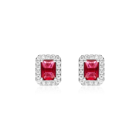 Pendientes Plata primera ley y circonitas rojas "Austen"
