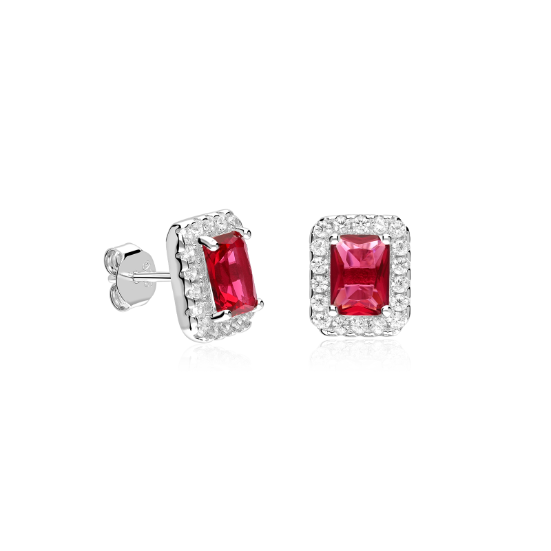 Pendientes Plata primera ley y circonitas rojas "Austen"