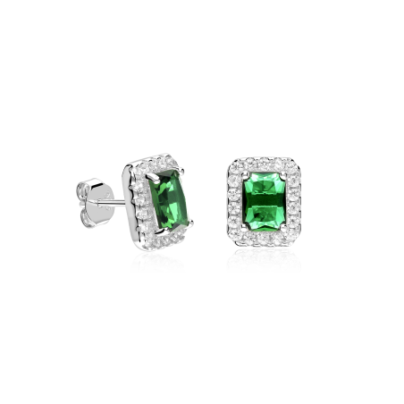 Pendientes Plata primera ley y circonitas verdes "Austen"
