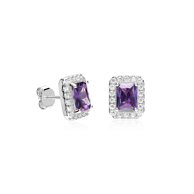 Pendientes Plata primera ley y circonitas moradas "Austen"
