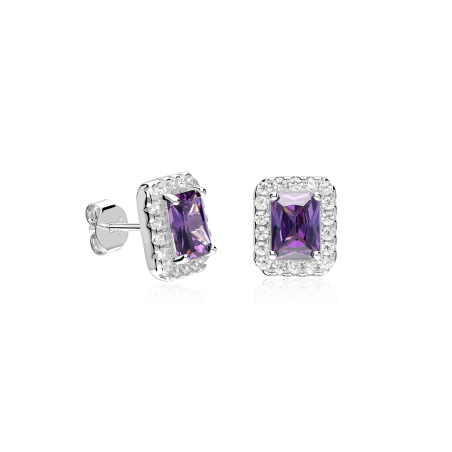 Pendientes Plata primera ley y circonitas moradas "Austen"
