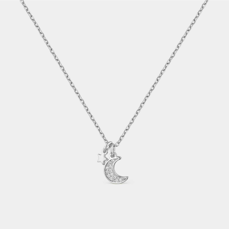 Collar Itemporality Plata Estrella Y Luna Biselada SNL-101-145-UU
