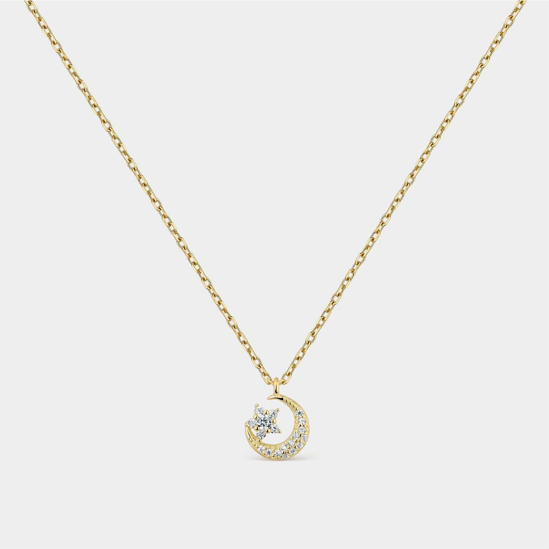 Collar Itemporality Plata Baño Oro Luna Y Estrella SNL-201-149-UU