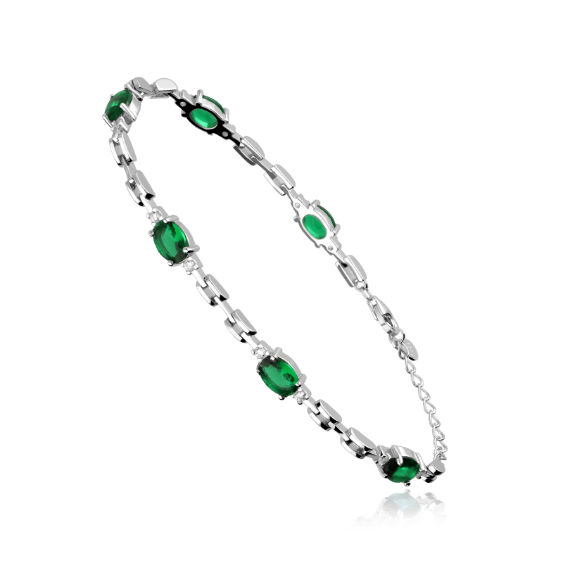 Pulsera Plata de ley y circonitas Verdes "Crystal"
