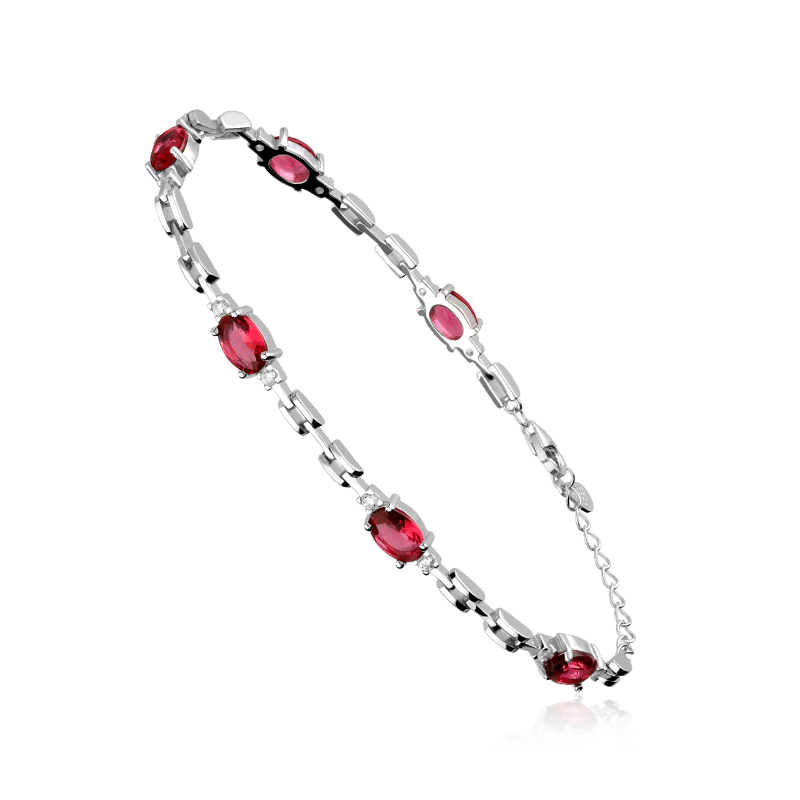 Pulsera Plata de ley y circonitas Rojas "Crystal"