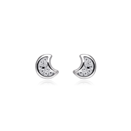 Pendientes Oro Blanco 18k Y Circonitas Lunas "Nauplia"