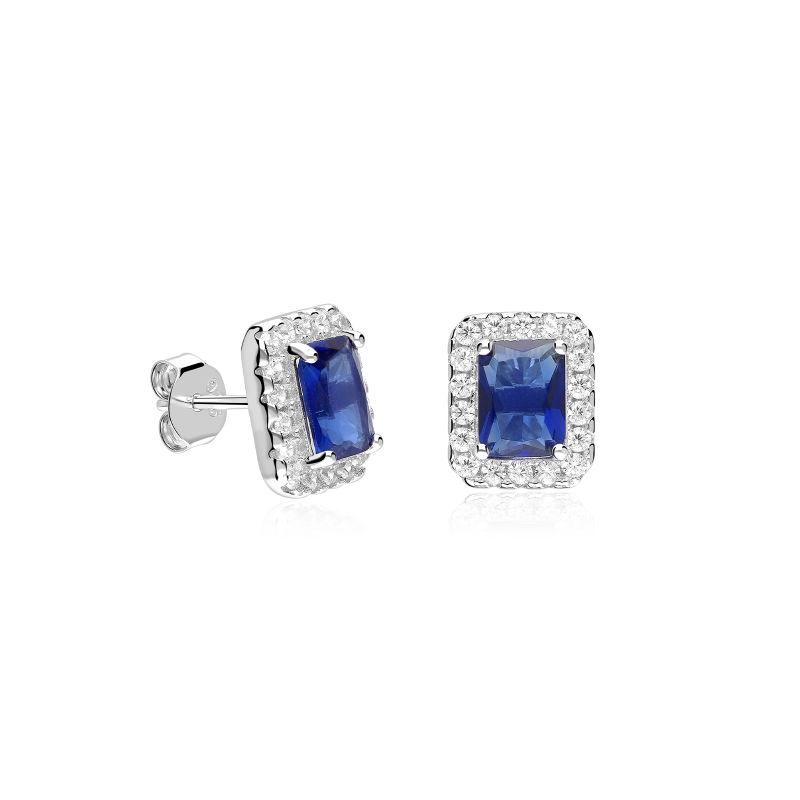 Pendientes Plata primera ley y circonitas Azules "Austen"