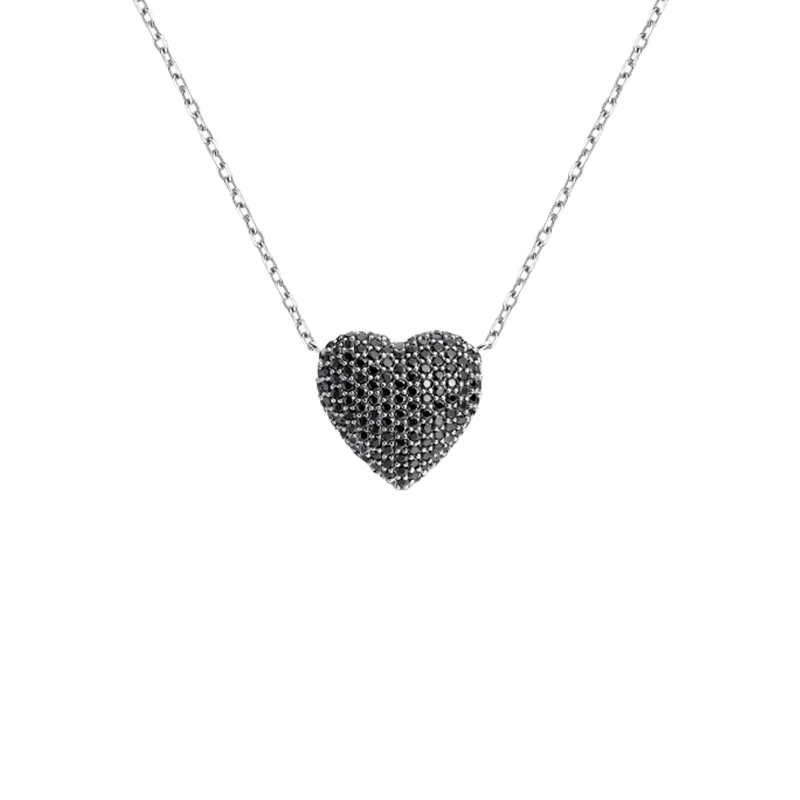 Collar Itemporality Plata Corazón Pavé Negro SNL-102-183-UU