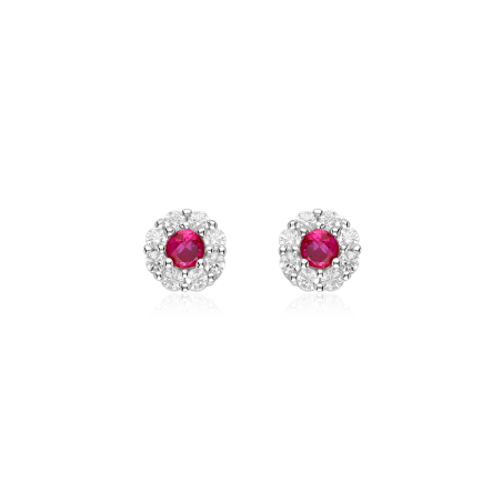Pendientes Plata primera ley y circonita roja "Fredo"