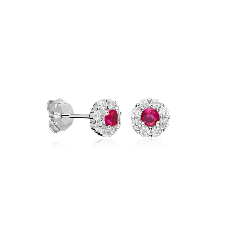 Pendientes Plata primera ley y circonita roja "Fredo"