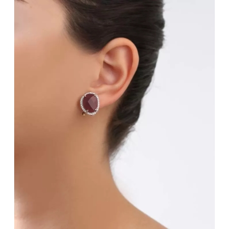 Pendientes plata de ley, circonitas y piedra morada "Geeam"