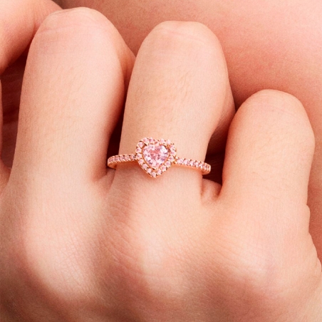 Anillo Pandora Corazón Brillante Elevado Rosa 188421C04
