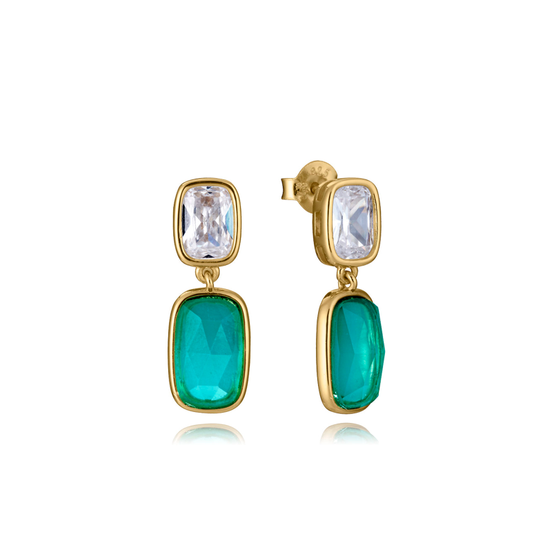 Pendientes Viceroy Plata Baño Oro Y Piedras Verdes 2341E100-42