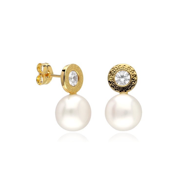 Pendientes Oro 18k, circonitas y perlas "Antonela"