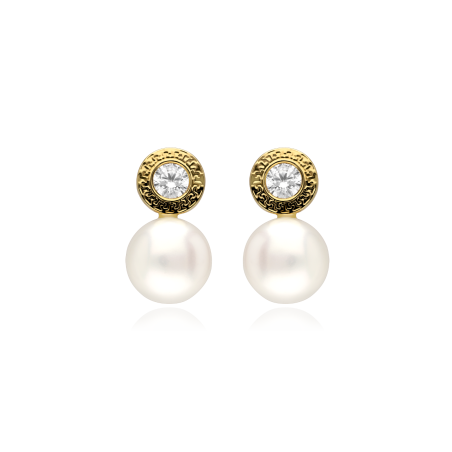 Pendientes Oro 18k, circonitas y perlas "Antonela"