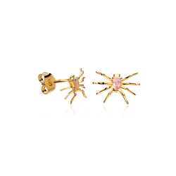Pendientes Oro 18k y gema rosa "Araña"