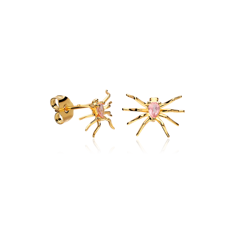 Pendientes Oro 18k y gema rosa "Araña"