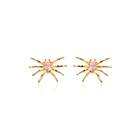 Pendientes Oro 18k y gema rosa "Araña"