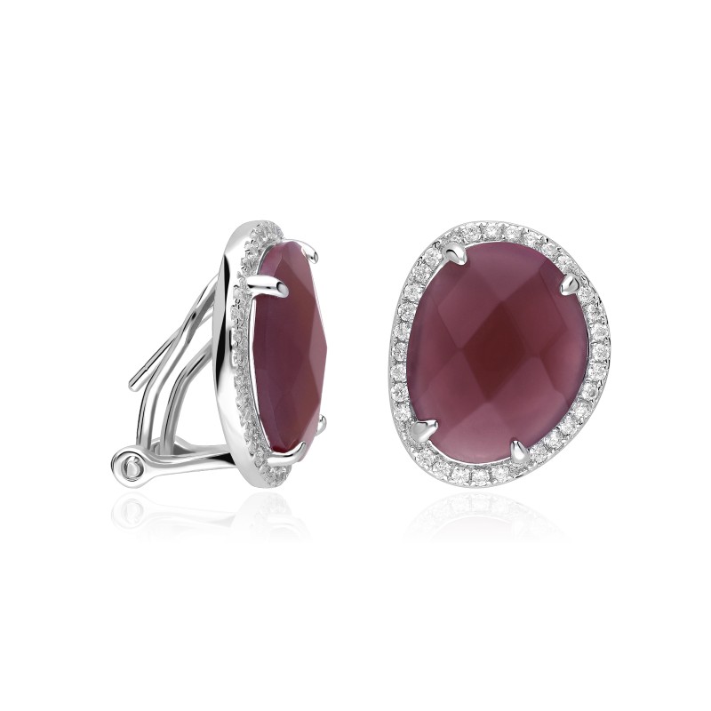 Pendientes plata de ley, circonitas y piedra morada "Geeam"