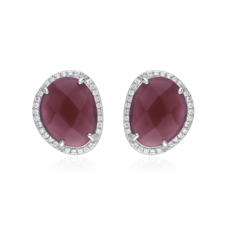 Pendientes plata de ley, circonitas y piedra morada "Geeam"