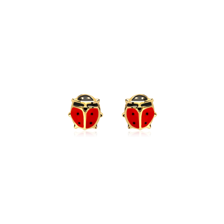 Pendientes Oro 18k y esmalte "Ladybug"
