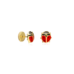 Pendientes Oro 18k y esmalte "Ladybug"