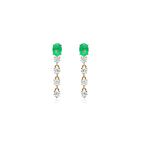 Pendientes Oro 18k, circonitas y esmeraldas "Dorae"