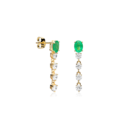 Pendientes Oro 18k, circonitas y esmeraldas "Dorae"