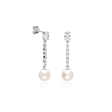 Pendientes Oro 18k, circonitas y perlas "Jolie"