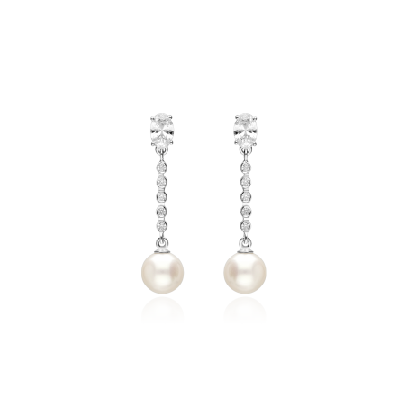 Pendientes Oro 18k, circonitas y perlas "Jolie"