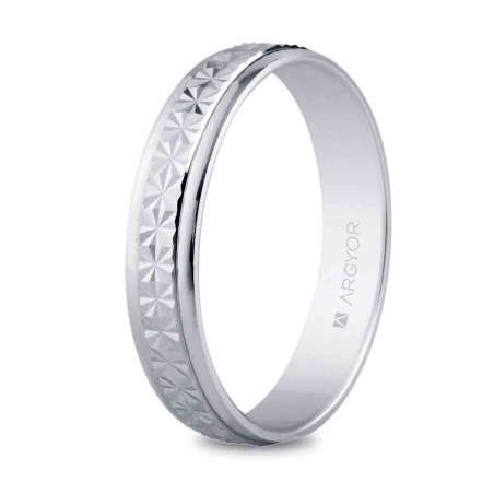 Alianza de boda oro blanco 9k diseño original Argyor 4 mm