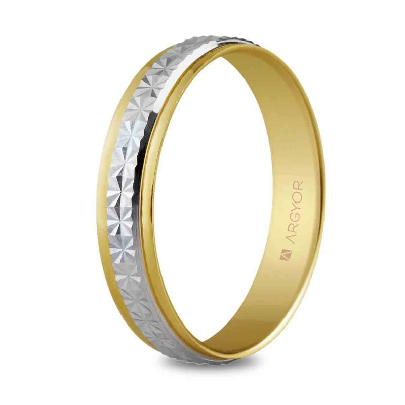 Alianza de boda bicolor oro amarillo y blanco 9k Argyor 4 mm