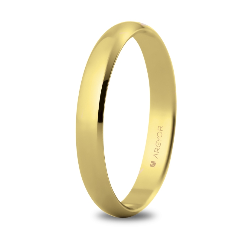 Alianza de boda clásica media caña oro amarillo 9k 3 mm