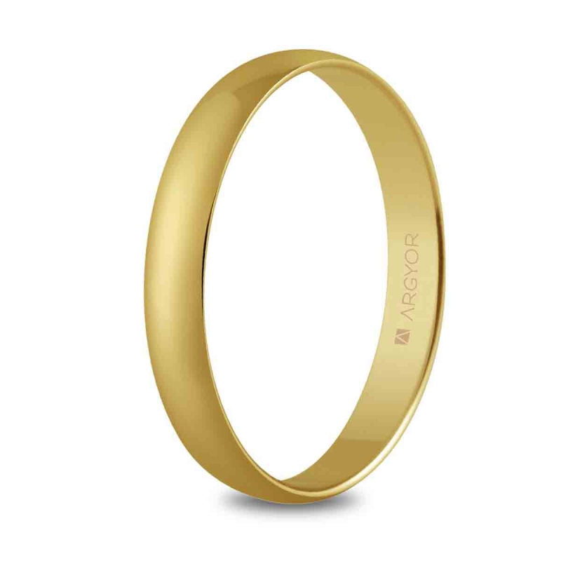 Alianza de boda clásica media caña oro amarillo 9k 3 mm