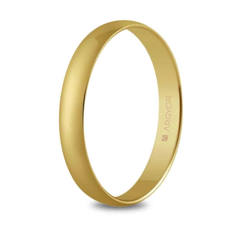 Alianza de boda clásica media caña oro amarillo 9k 3 mm