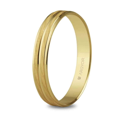 Alianza de boda oro amarillo 9k diseño satinado con diagonales 4 mm