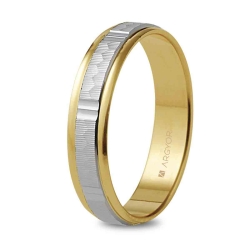 Alianza de boda oro bicolor 9k diseño labrado 4 mm