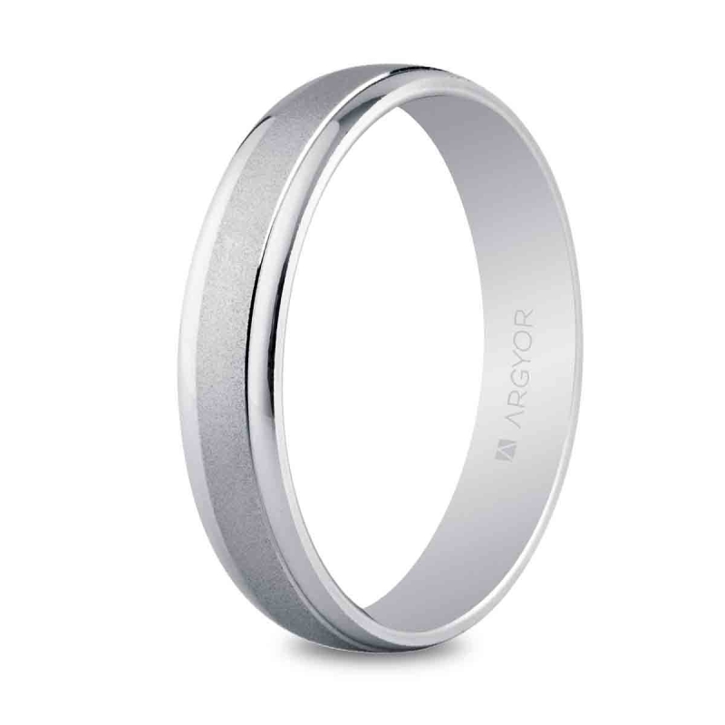 Alianza de boda oro blanco 9k mate central y brillo lateral 4 mm