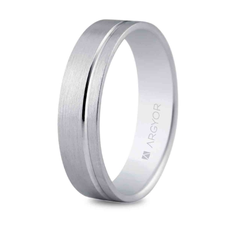 Alianza de boda oro blanco 9k Argyor diseño mate y brillo 5 mm