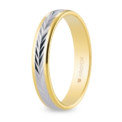 Alianza de boda oro bicolor 9k diseño facetado espiga 4 mm
