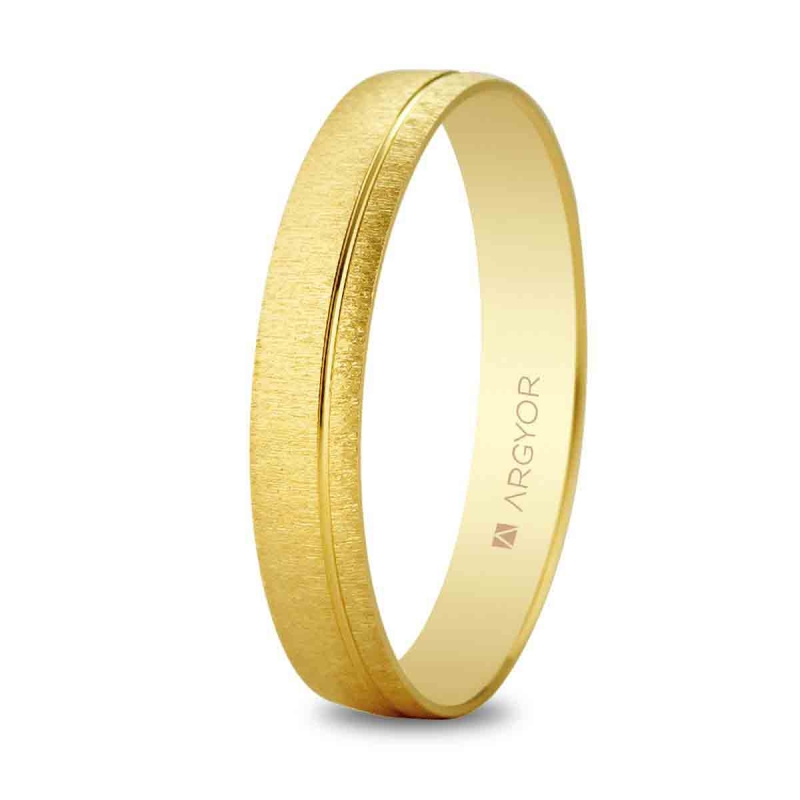 Alianza de boda oro amarillo 9k acabado mate rugoso 3.5 mm