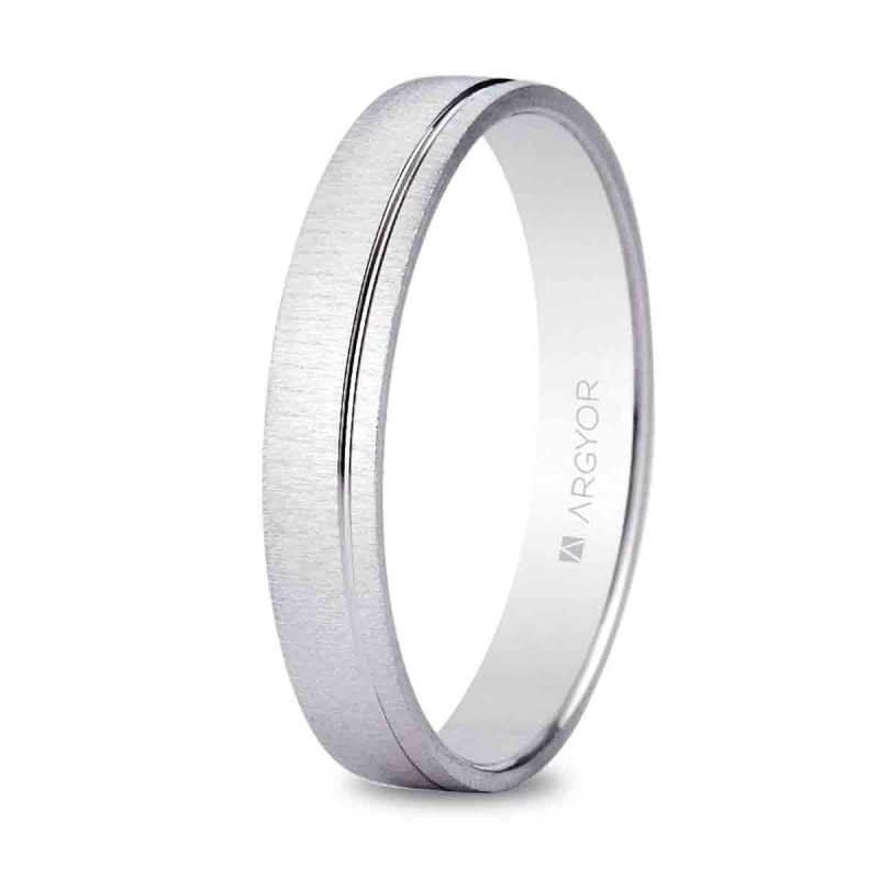 Alianza de boda oro blanco 9k Argyor diseño mate y brillo 3.5 mm
