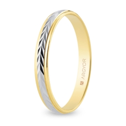 Alianza de boda bicolor oro blanco y amarillo 9k diseño espiga 3 mm
