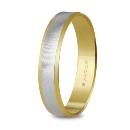 Alianza de boda bicolor oro blanco y amarillo 9k Argyor diseño original 4 mm