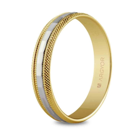 Alianza de boda bicolor oro blanco y amarillo 9k facetada brillante 4 mm