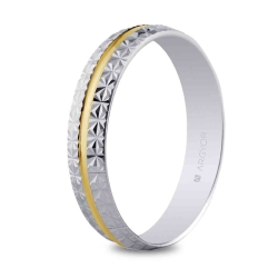 Alianza de boda bicolor oro blanco y amarillo 9k diamantada brillante 4 mm