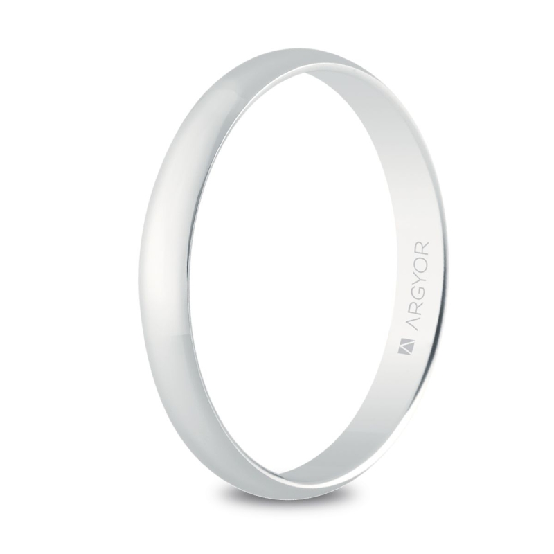 Alianza de boda clásica media caña oro blanco 9k 3 mm