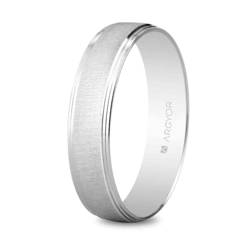 Alianza de boda oro blanco 9k texturizada rayada fina